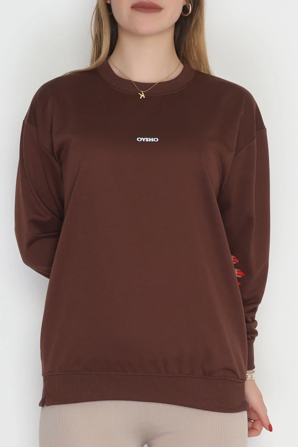 Baskılı 2 İplik Sweat Kahve - 20789.1878.